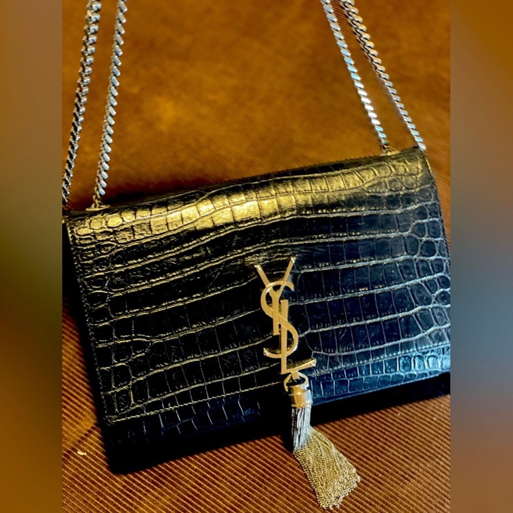 YSL medium KATE CROC  embossed leather *AUTHENTIC (not brand new)*